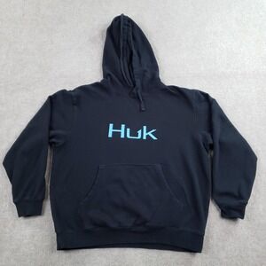 Huk Hoodie Mens Large Black Pullover Sweatshirt Fleece Logo Graphic Kangaroo